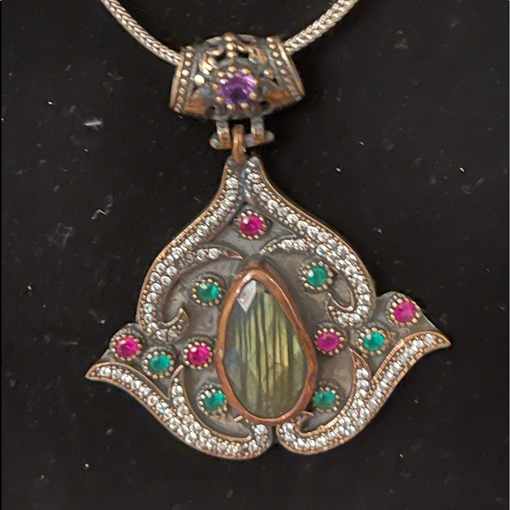 Silver pendant with multiple stones 2,5”